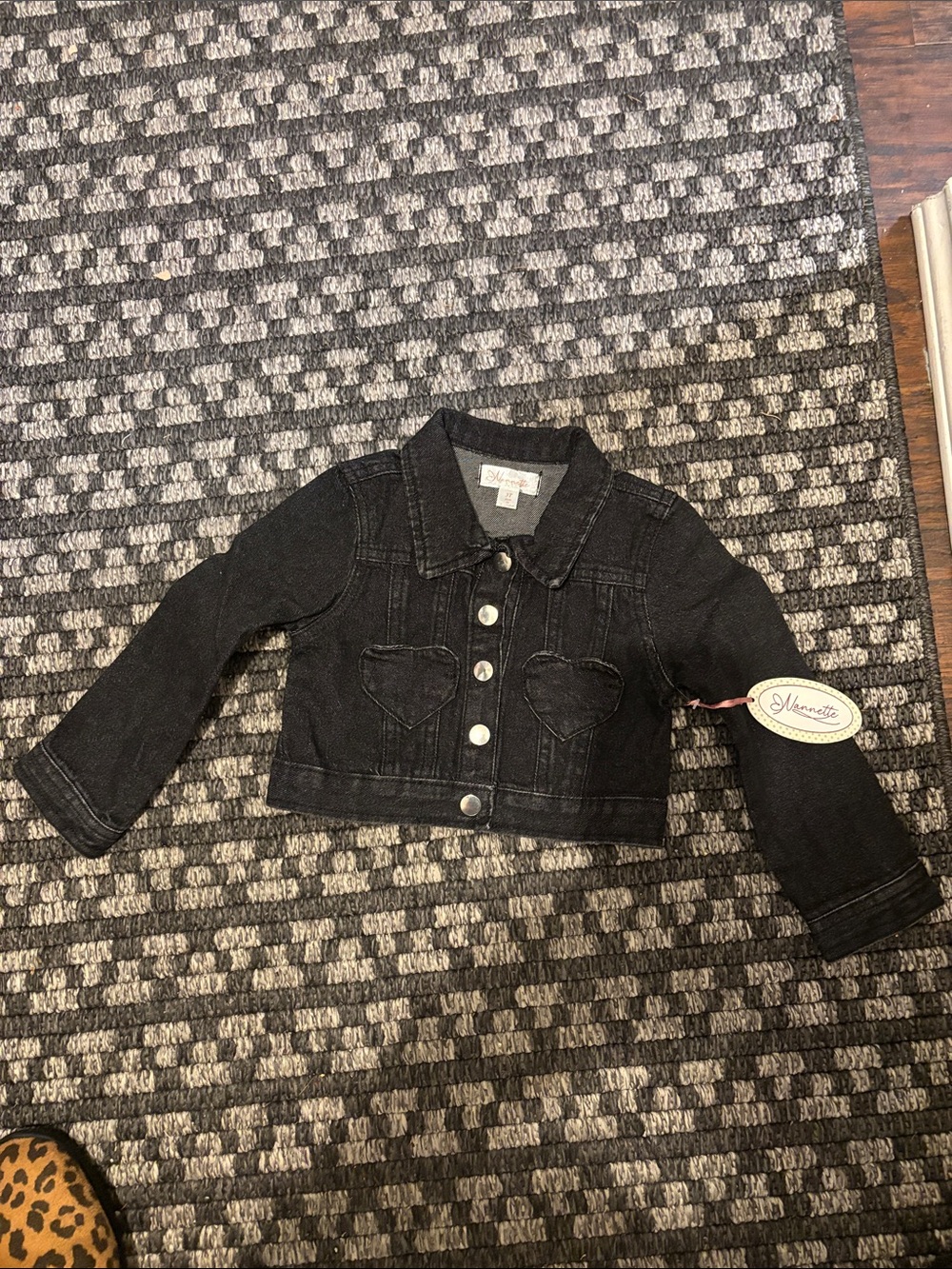 Nannette Black Denim Jean Jacket with Heart Pockets
